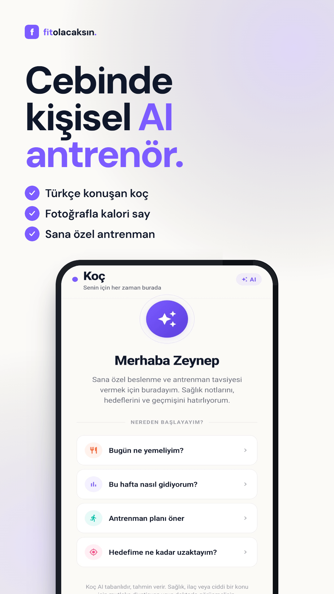 Fitolacaksın uygulaması — AI koç sohbet ekranı